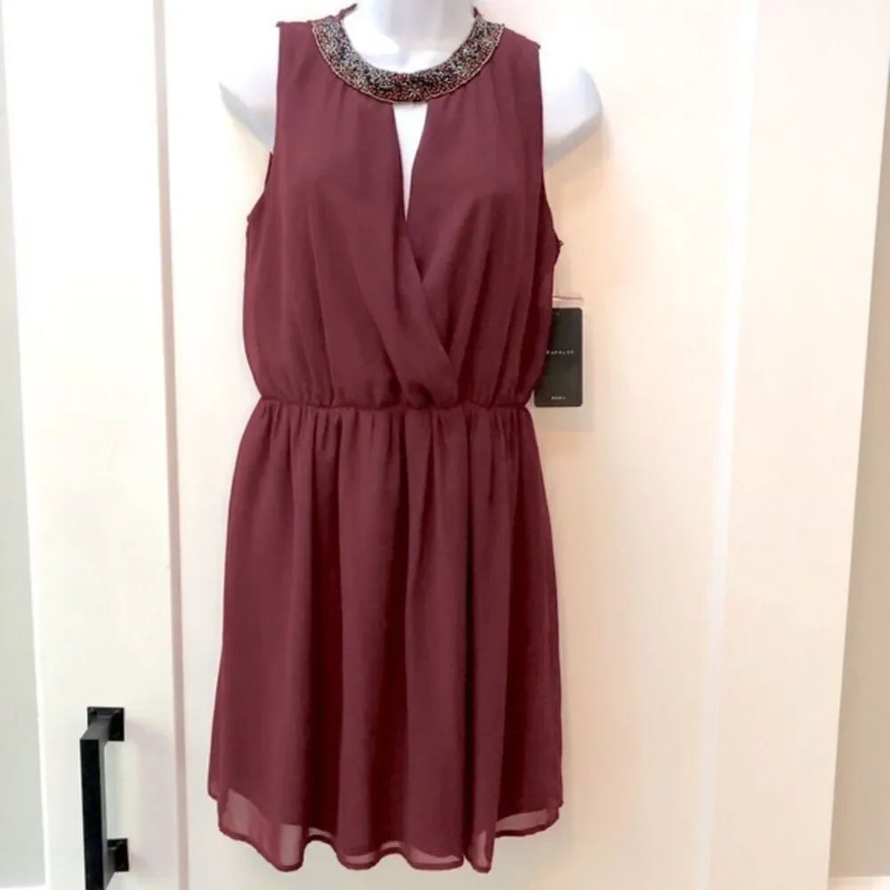 NWTΒ Zara Trafaluc red halter dress beaded collar womanβsβsize Sβ